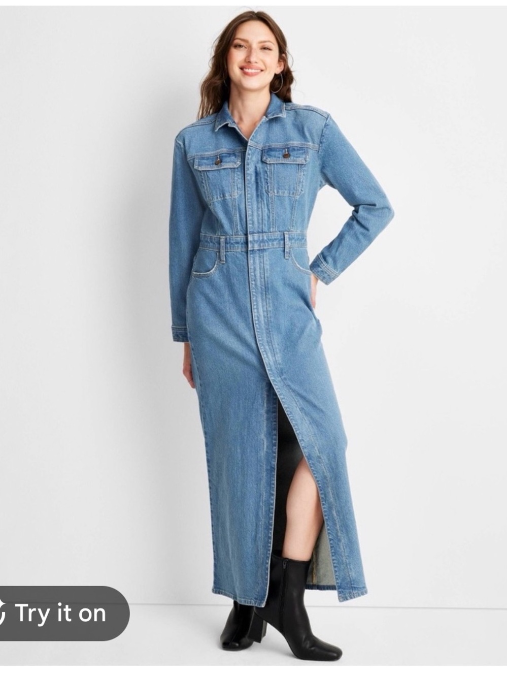 Universal Thread Denim Longline Jacket Dress - Blue Size 10R